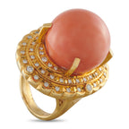 18K Yellow Gold 0.89ct Diamond and Coral Ring