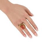 18K Yellow Gold 0.89ct Diamond and Coral Ring