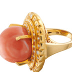 18K Yellow Gold 0.89ct Diamond and Coral Ring