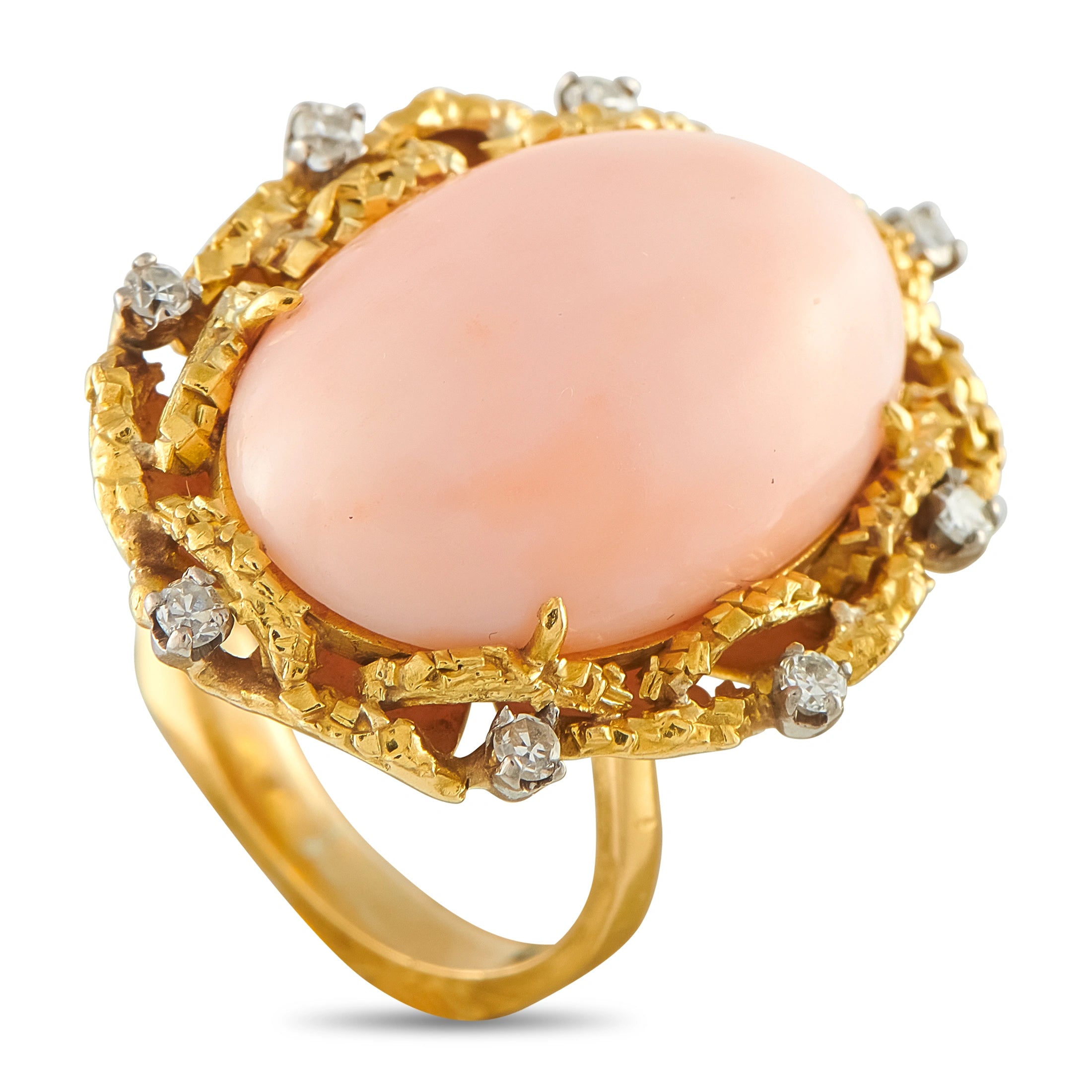 18K Yellow Gold 0.25ct Diamond and Coral Ring