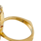 18K Yellow Gold 0.25ct Diamond and Coral Ring