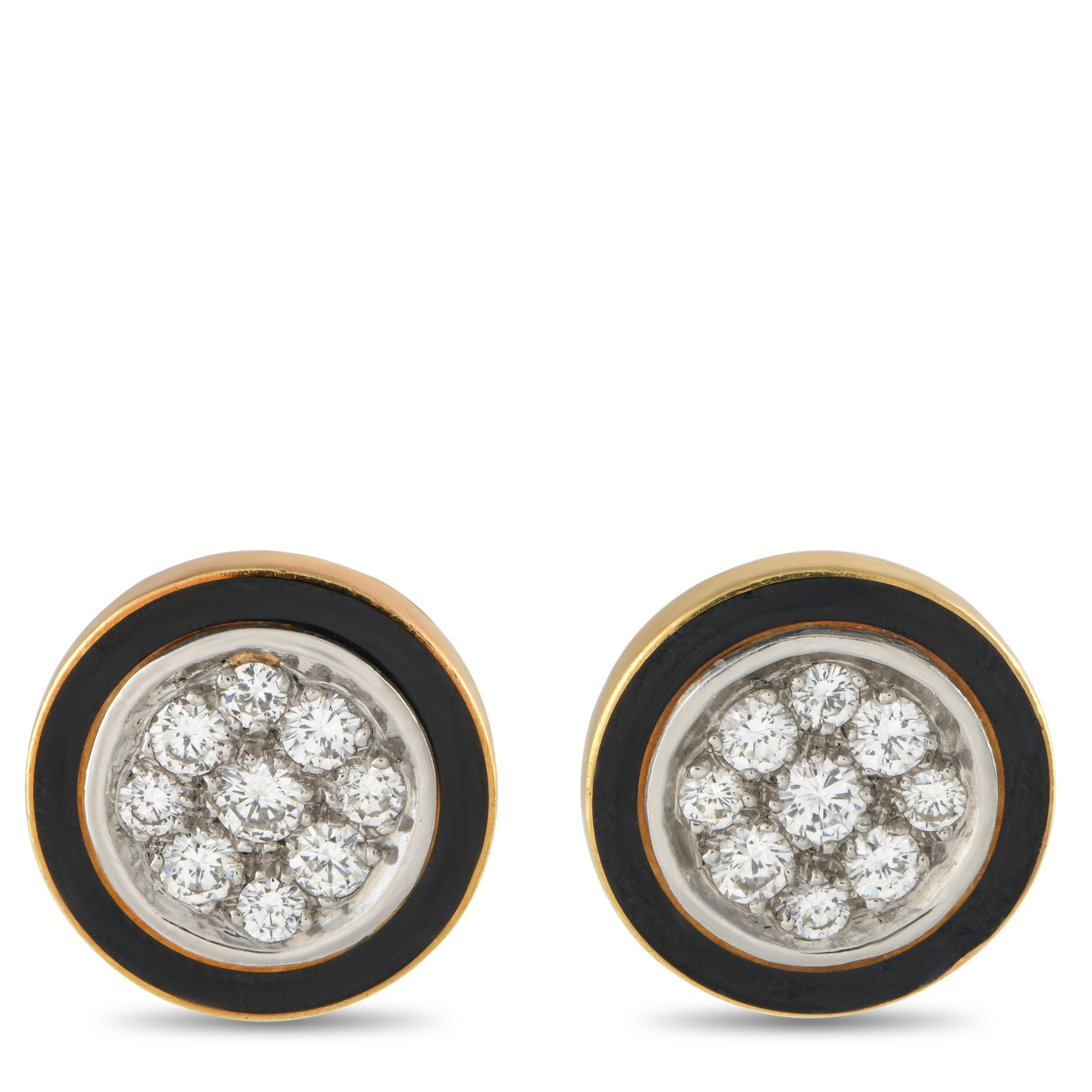 Exclusive 18K Yellow Gold 1.0ct Diamond and Enamel Earrings MF13-013125 – A striking geometric design makes these earrings in