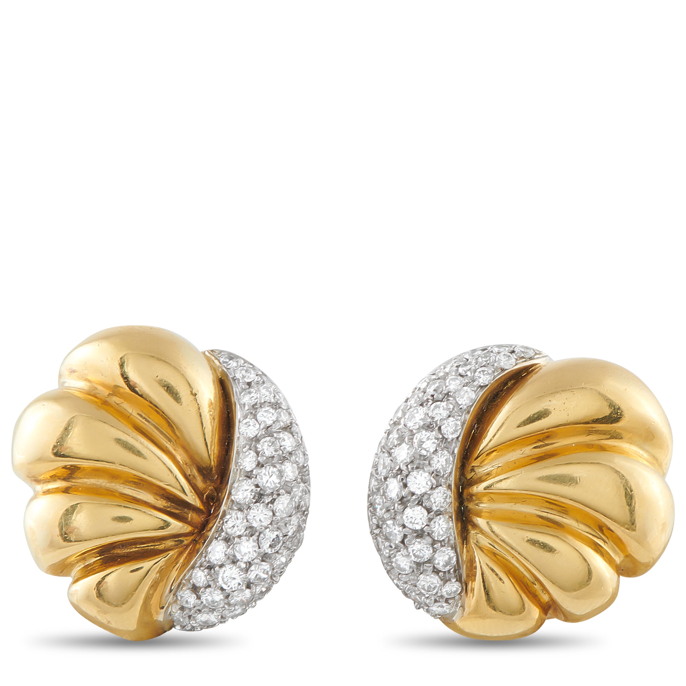 18K Yellow Gold 2.10ct Diamond Shell Earrings