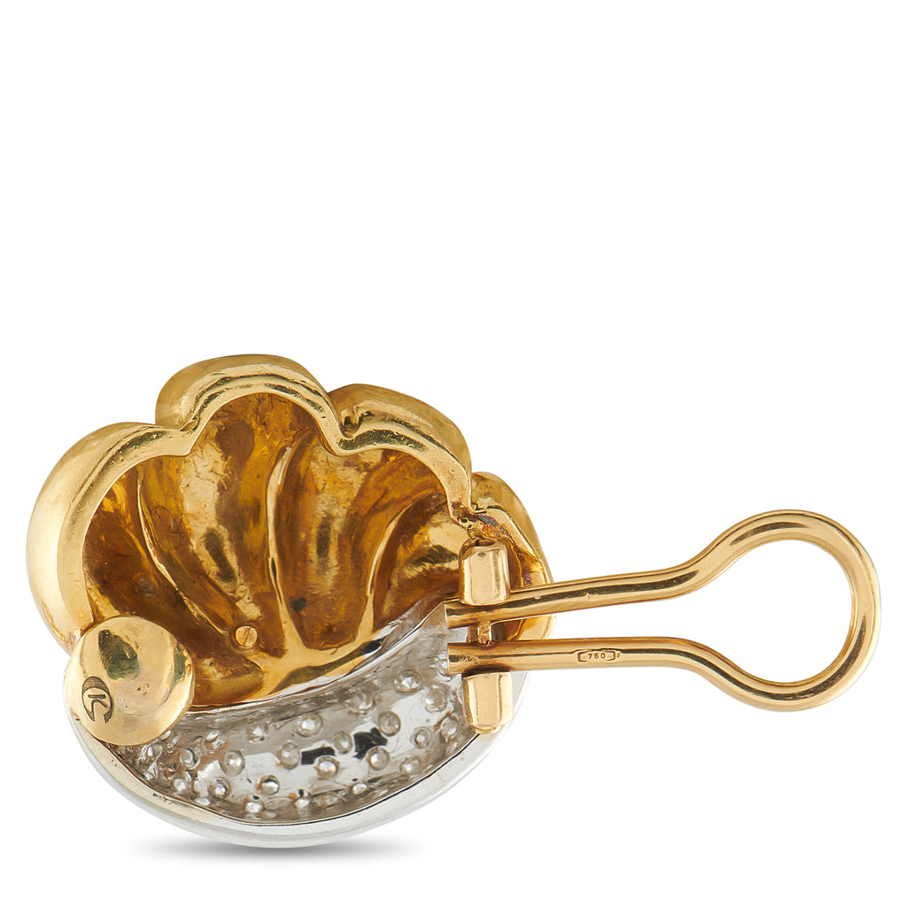 18K Yellow Gold 2.10ct Diamond Shell Earrings