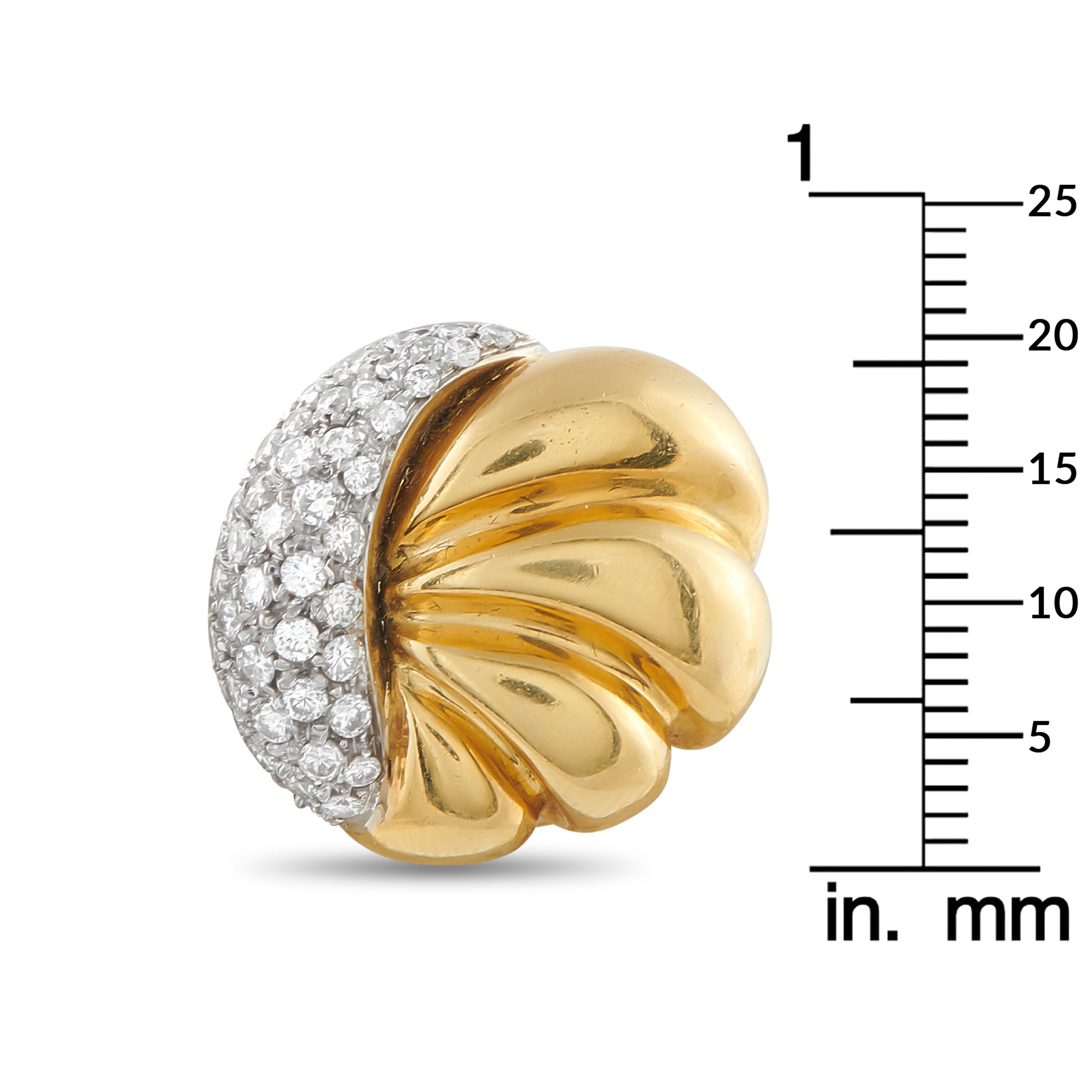 18K Yellow Gold 2.10ct Diamond Shell Earrings