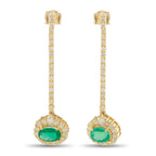 18K Yellow Gold 1.95ct Diamond and Emerald Drop Earrings