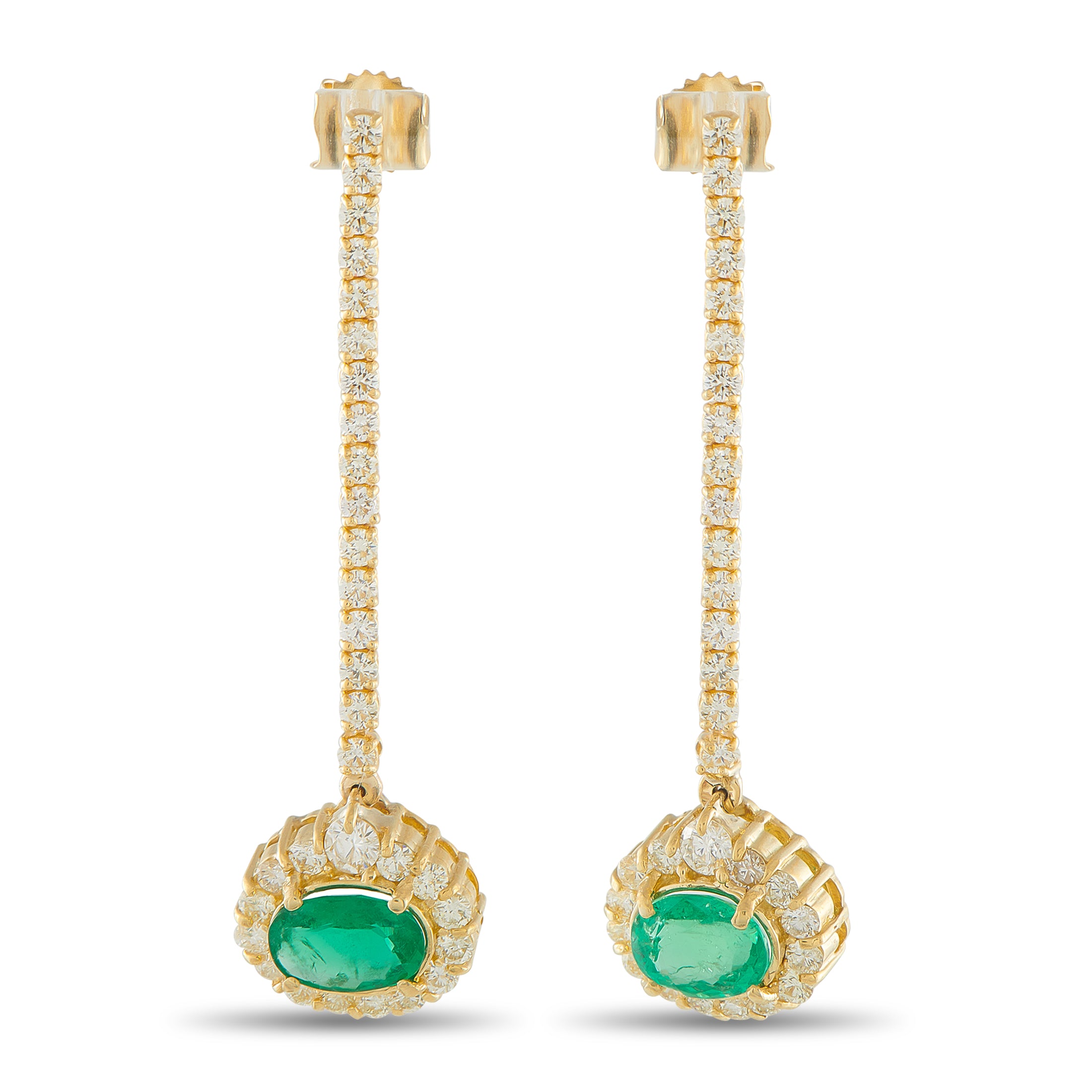 18K Yellow Gold 1.95ct Diamond and Emerald Drop Earrings