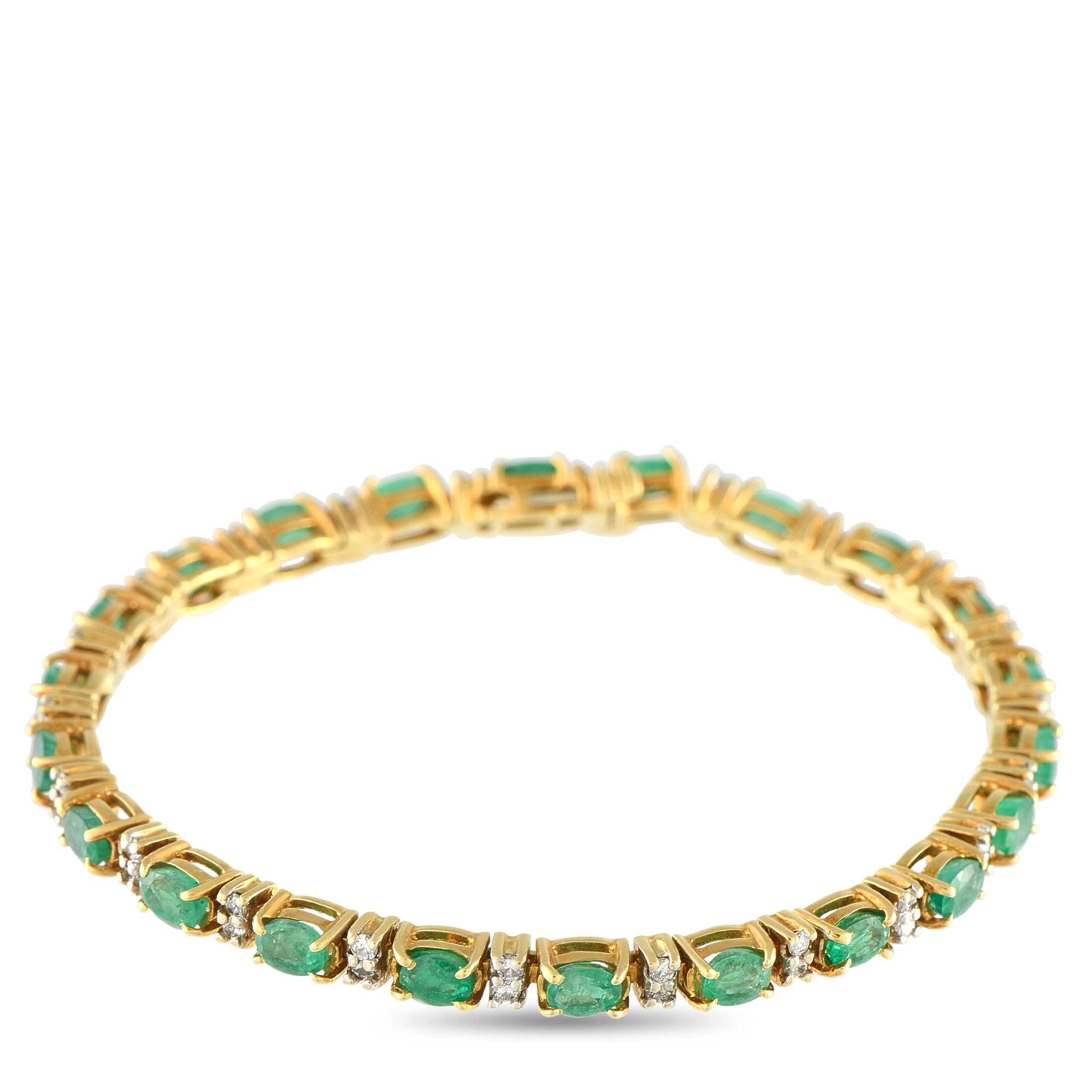 Exclusive 18K Yellow Gold 5.50ct Emerald and Diamond Bracelet MF13-082025 – Emeralds and diamonds are in perfect rhythm in th