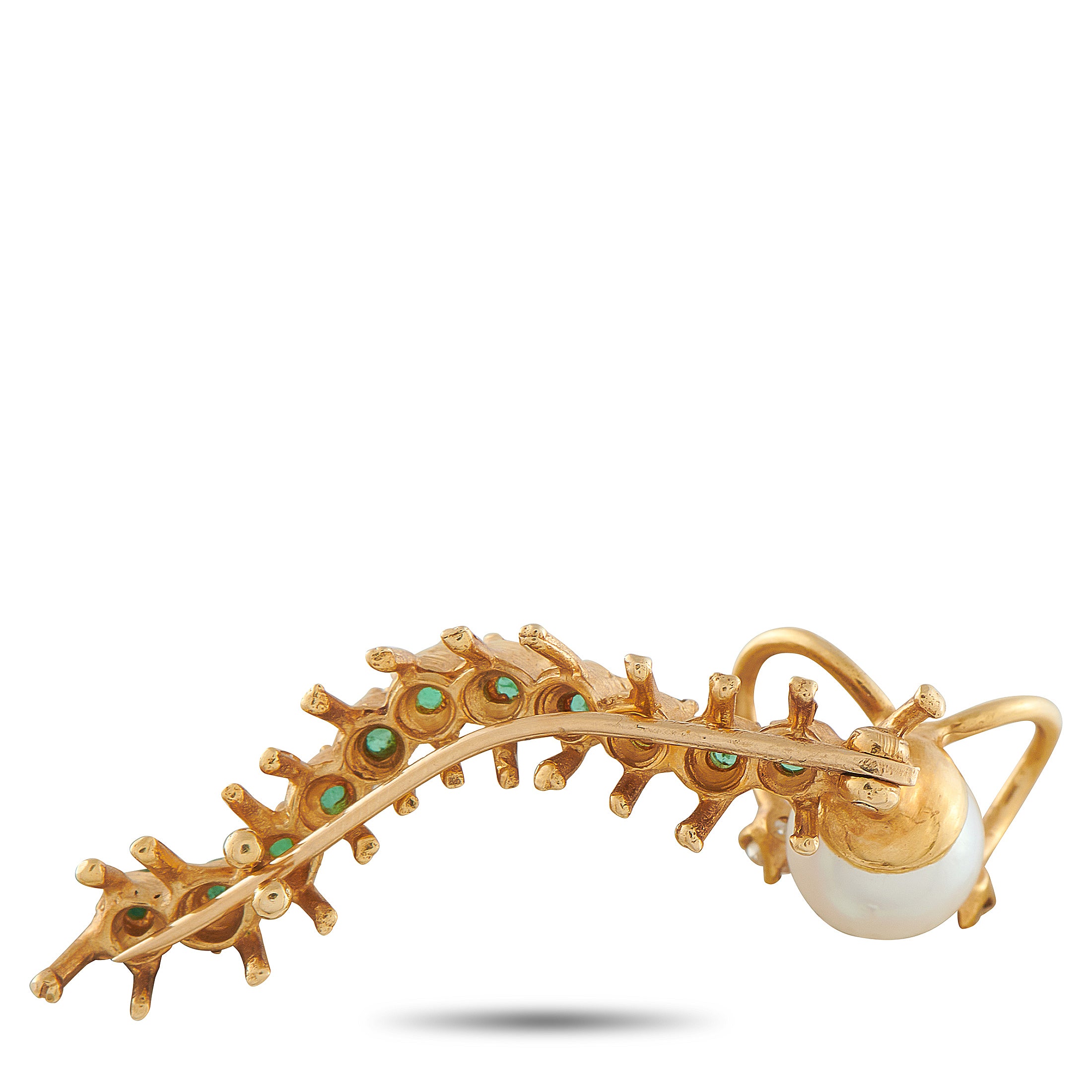 Exclusive 18K Yellow Gold Diamond, Emerald, and Pearl Caterpillar Brooch