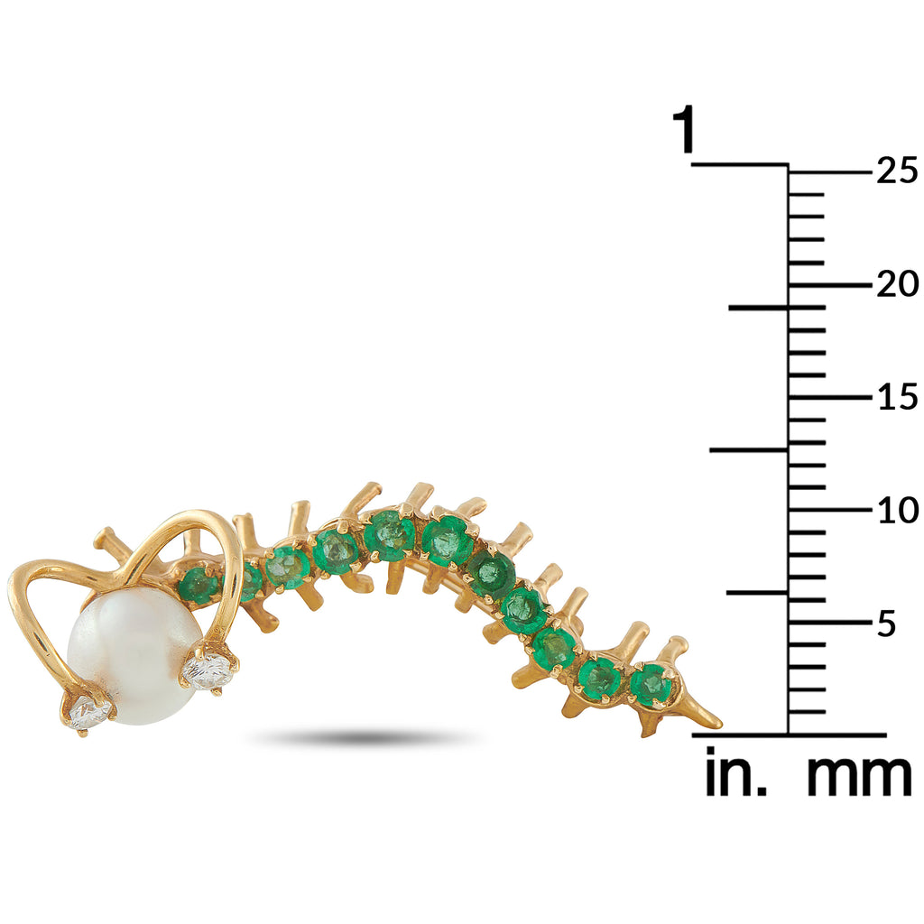 Exclusive 18K Yellow Gold Diamond, Emerald, and Pearl Caterpillar Brooch