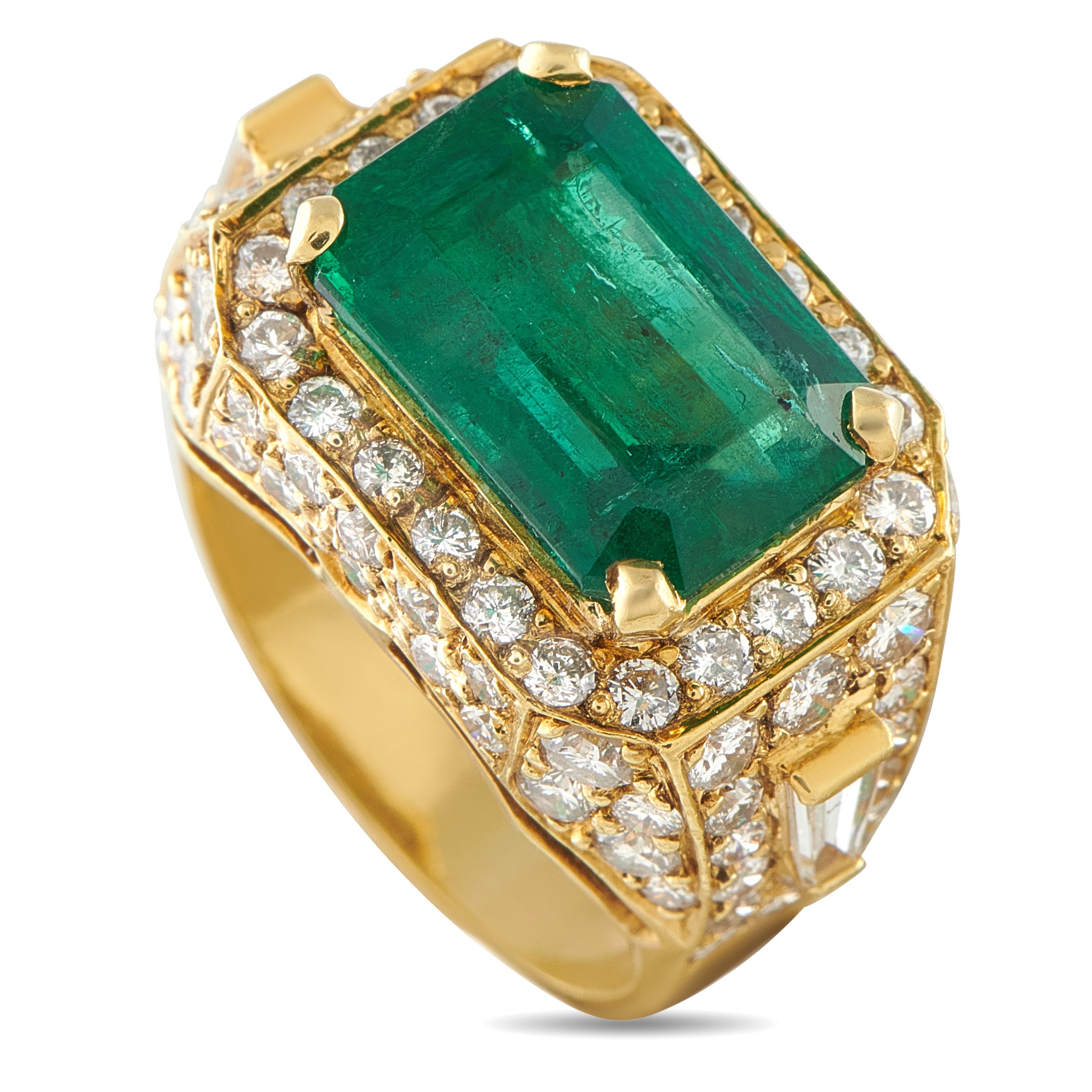 18K Yellow Gold 2.95ct Diamond and Emerald Ring