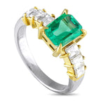 Exclusive Platinum and 18K Yellow Gold 0.76ct Diamond and Emerald Ring MF14-073025 – A stunning two-toned setting provides th