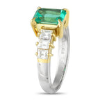 Exclusive Platinum and 18K Yellow Gold 0.76ct Diamond and Emerald Ring