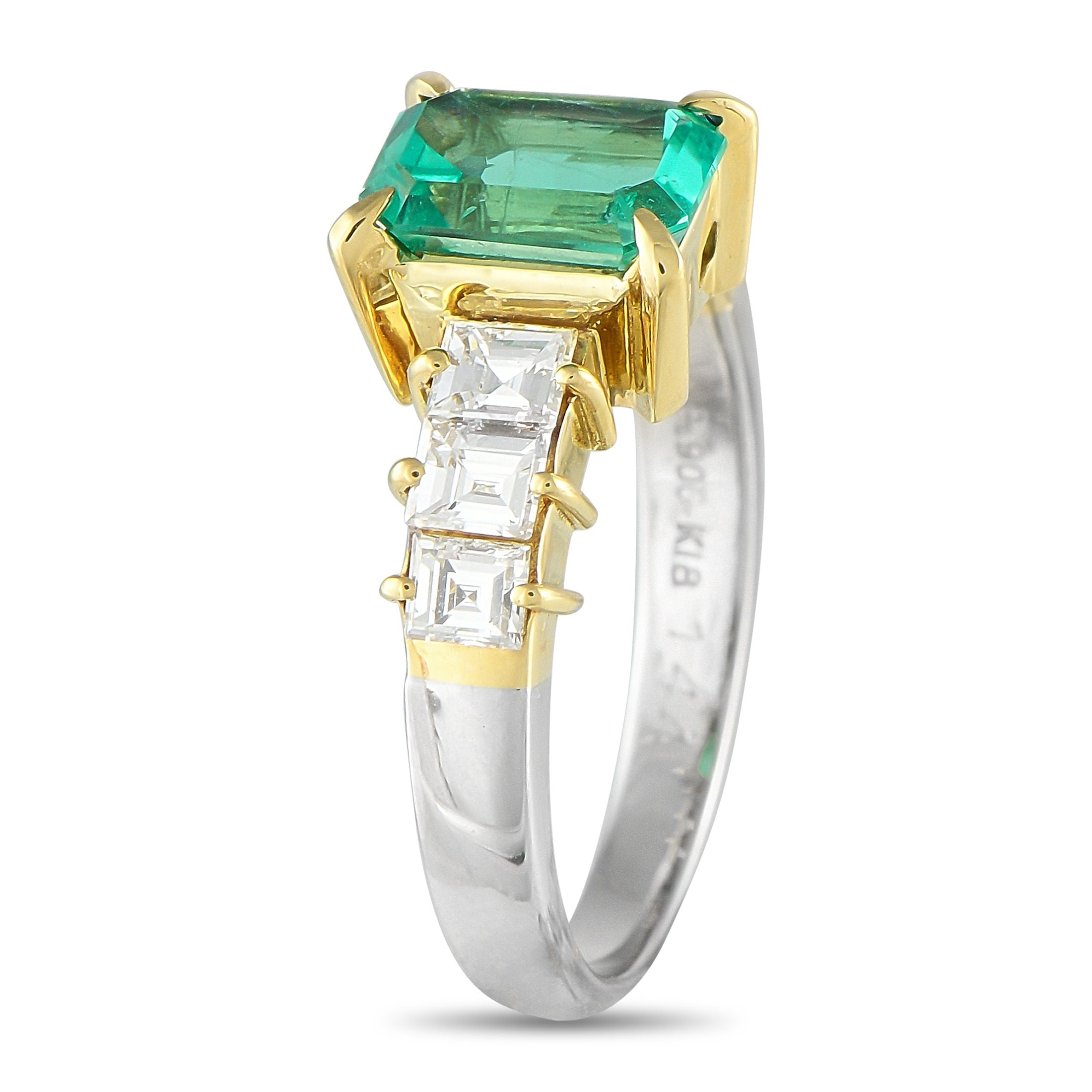 Exclusive Platinum and 18K Yellow Gold 0.76ct Diamond and Emerald Ring