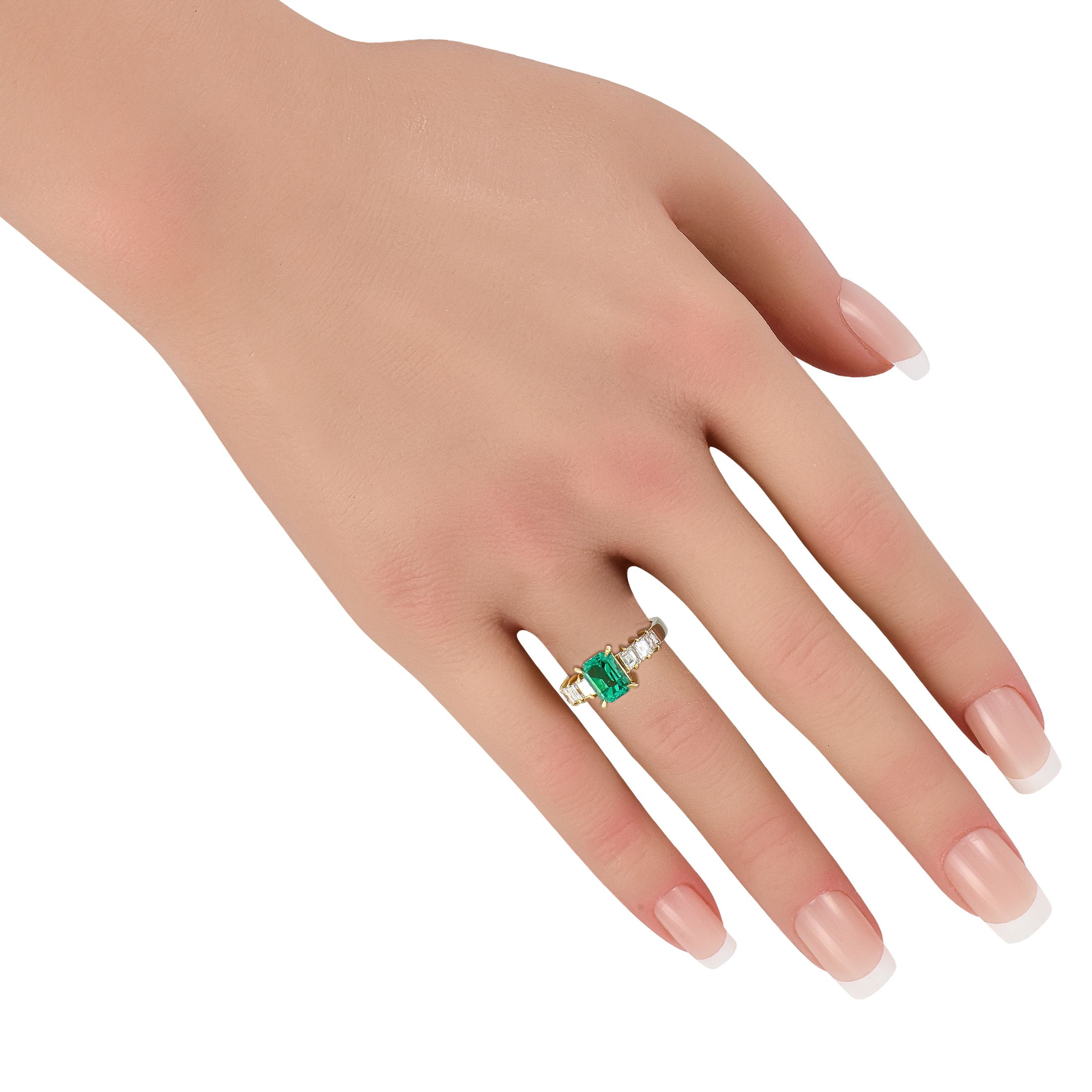 Exclusive Platinum and 18K Yellow Gold 0.76ct Diamond and Emerald Ring