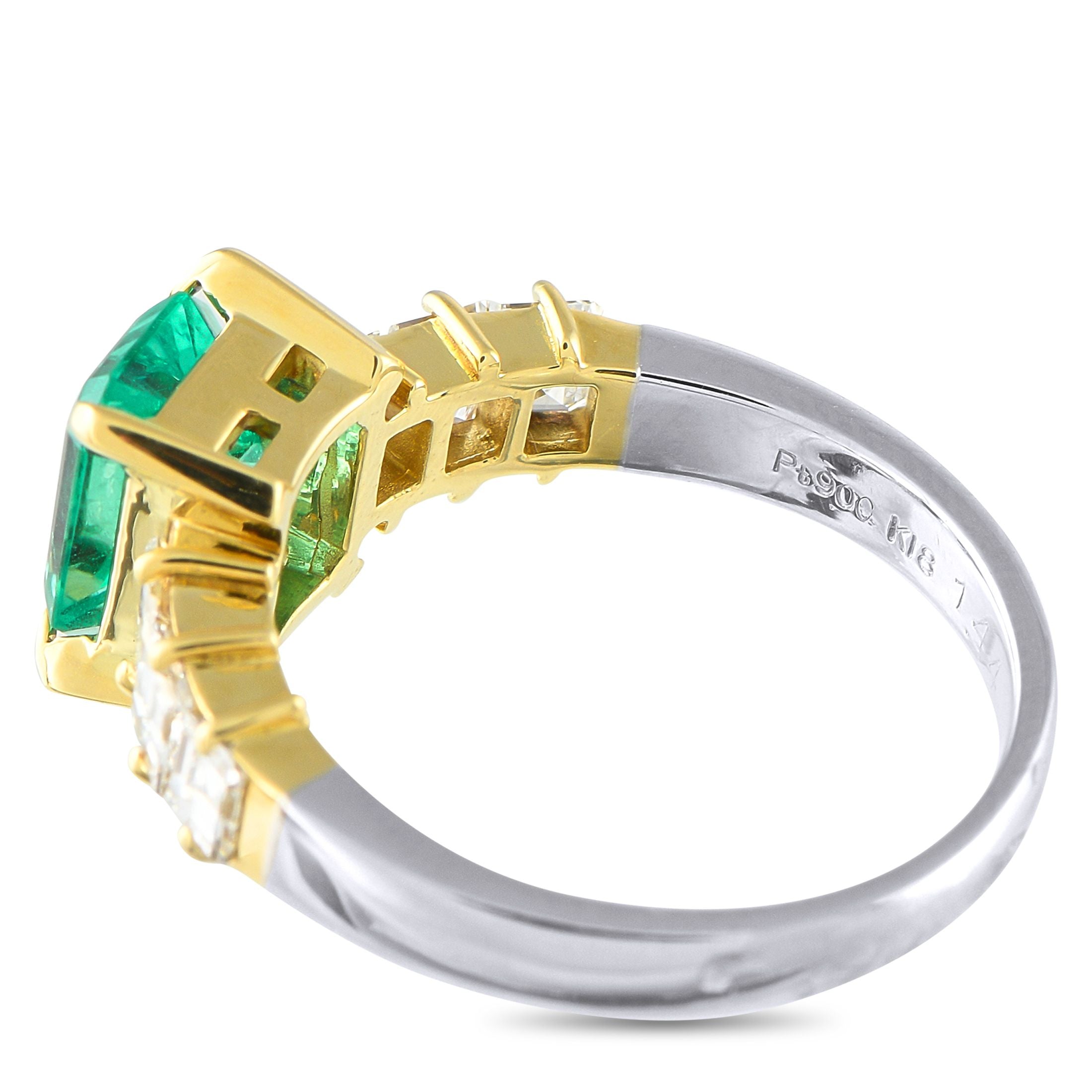 Exclusive Platinum and 18K Yellow Gold 0.76ct Diamond and Emerald Ring