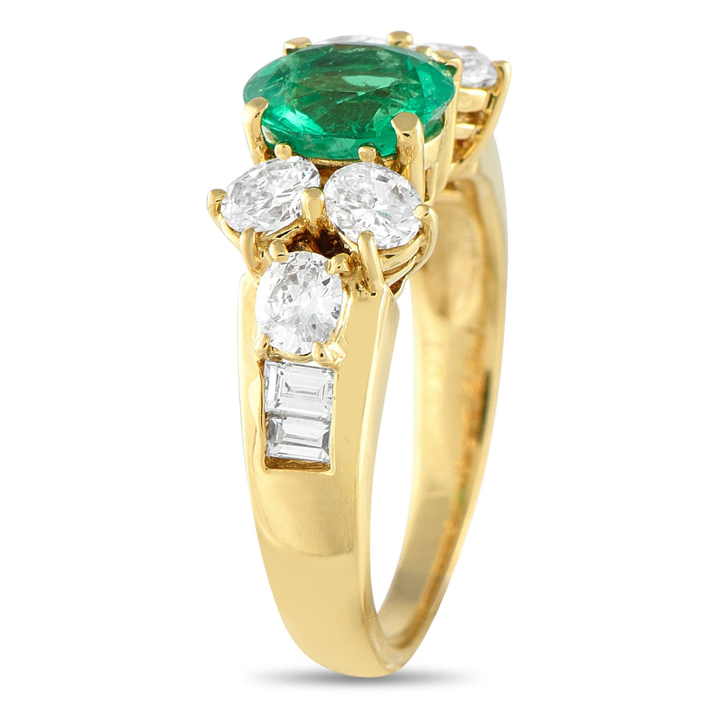 Exclusive 18K Yellow Gold 1.0ct Diamond and Emerald Ring