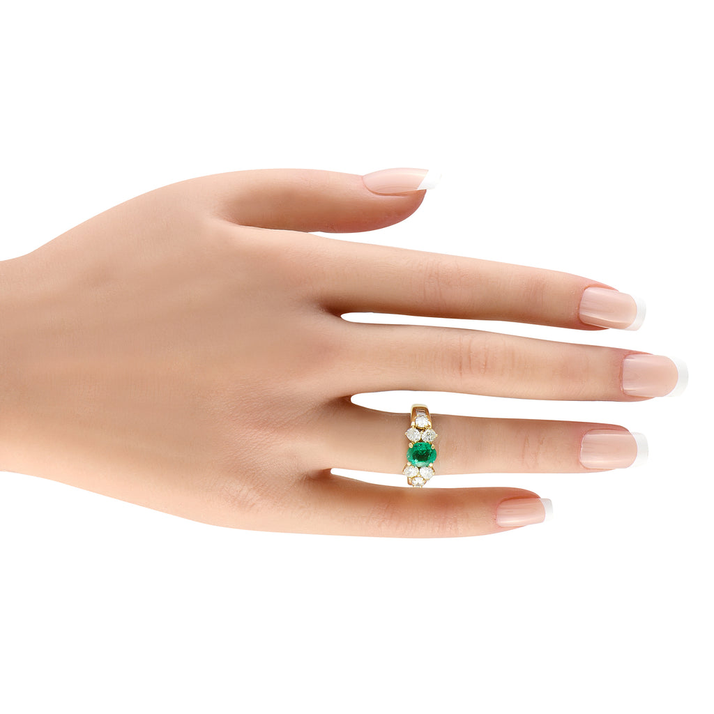 18K Yellow Gold 1.0ct Diamond and Emerald Ring