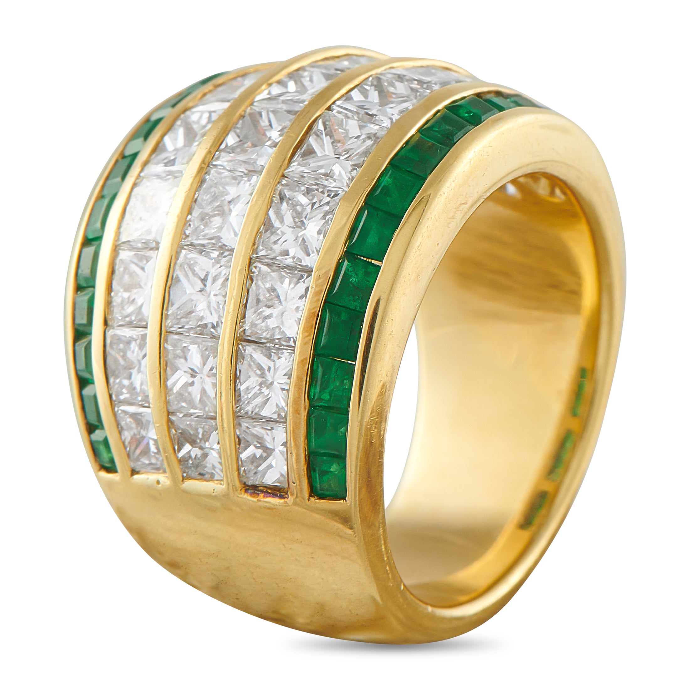 18K Yellow Gold 4.97ct Diamond and Emerald Ring