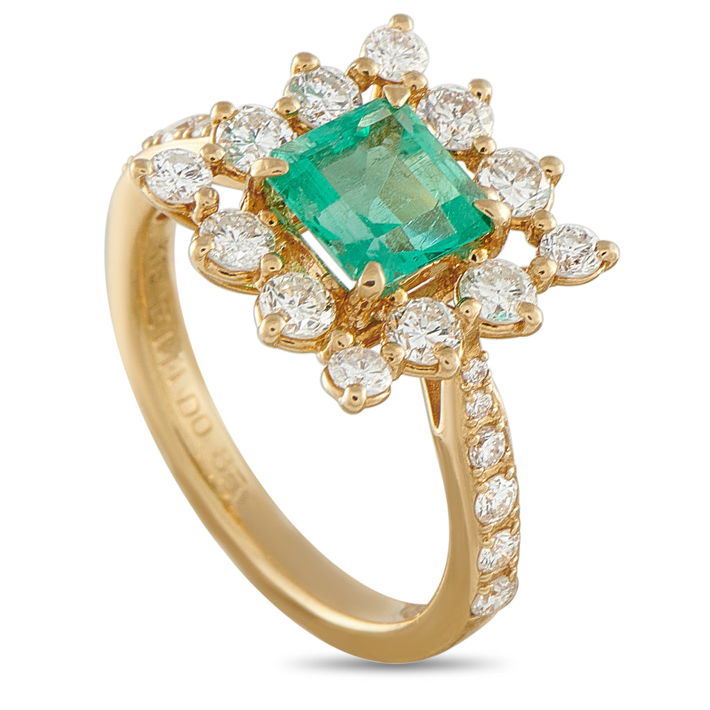 18K Yellow Gold 0.85ct Diamond and Emerald Ring