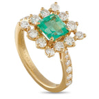 18K Yellow Gold 0.85ct Diamond and Emerald Ring