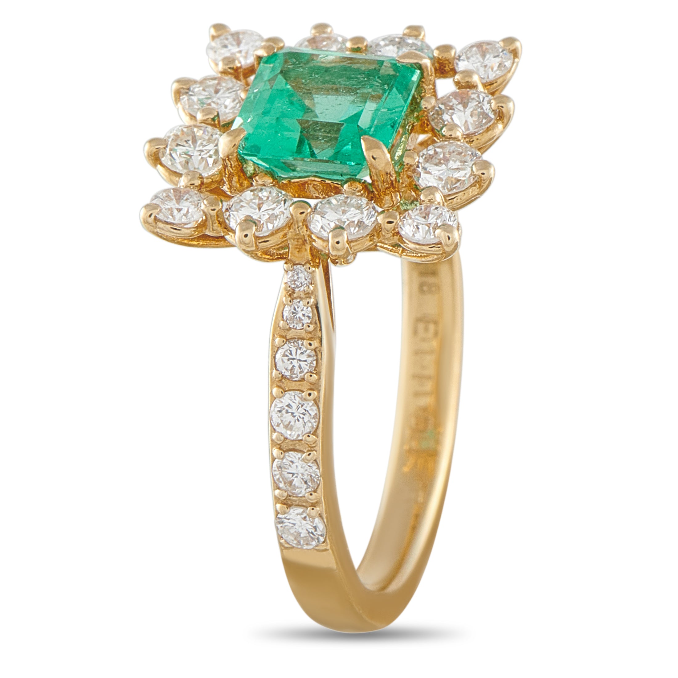 18K Yellow Gold 0.85ct Diamond and Emerald Ring