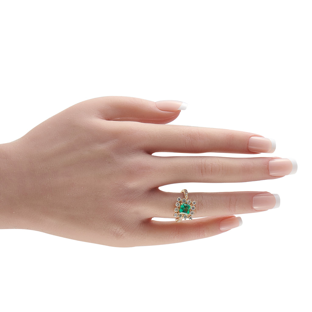 18K Yellow Gold 0.85ct Diamond and Emerald Ring