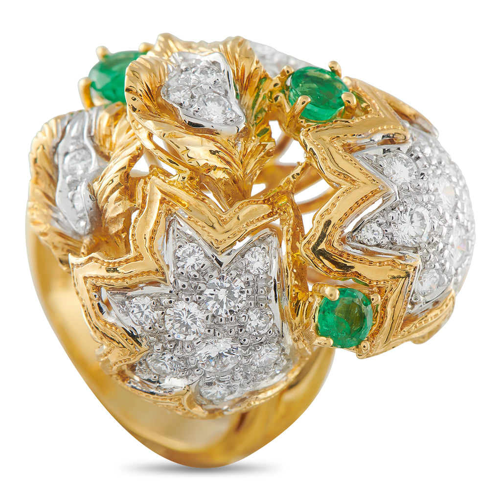 18K Yellow Gold 1.65ct Diamond and Emerald Ring