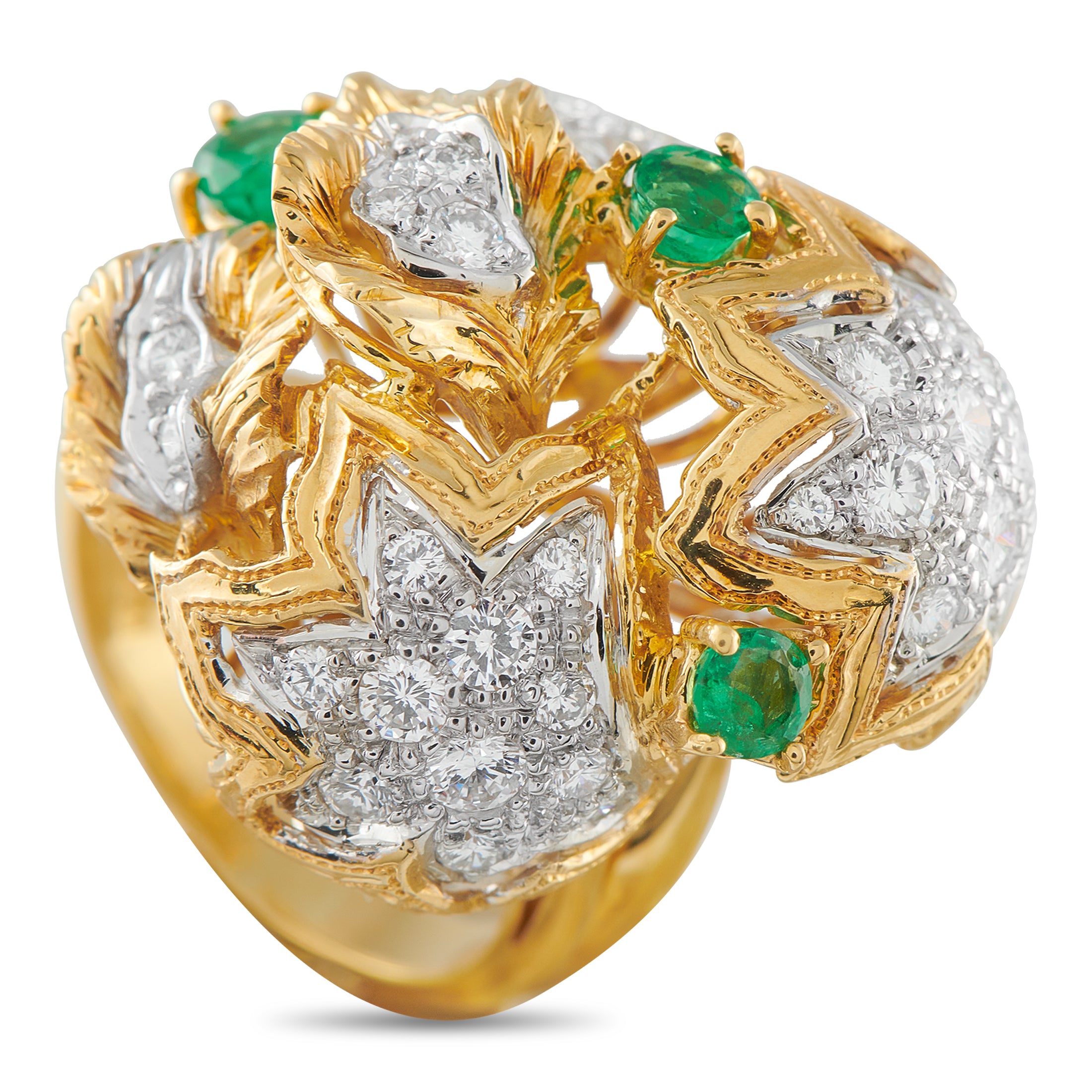 18K Yellow Gold 1.65ct Diamond and Emerald Ring