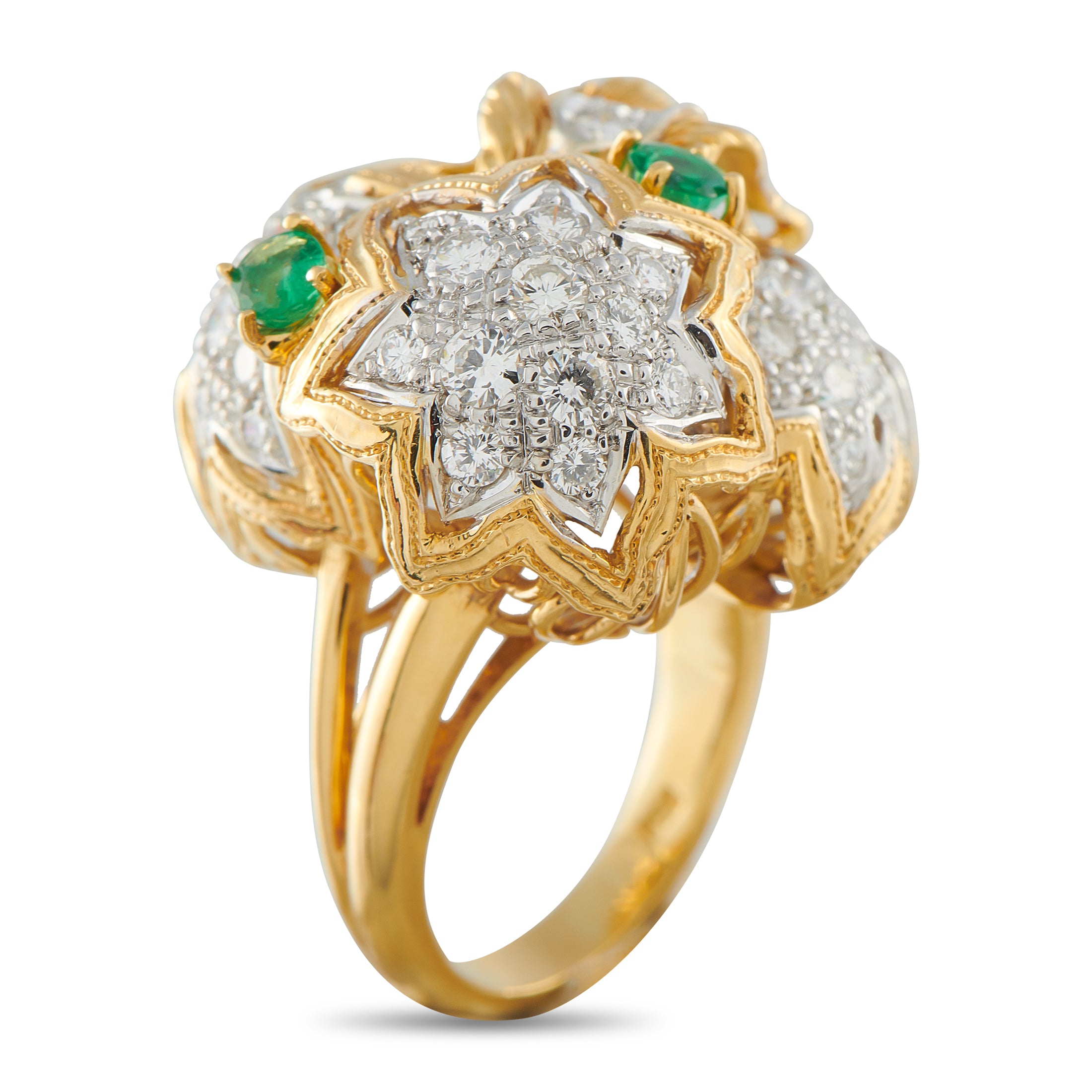 18K Yellow Gold 1.65ct Diamond and Emerald Ring