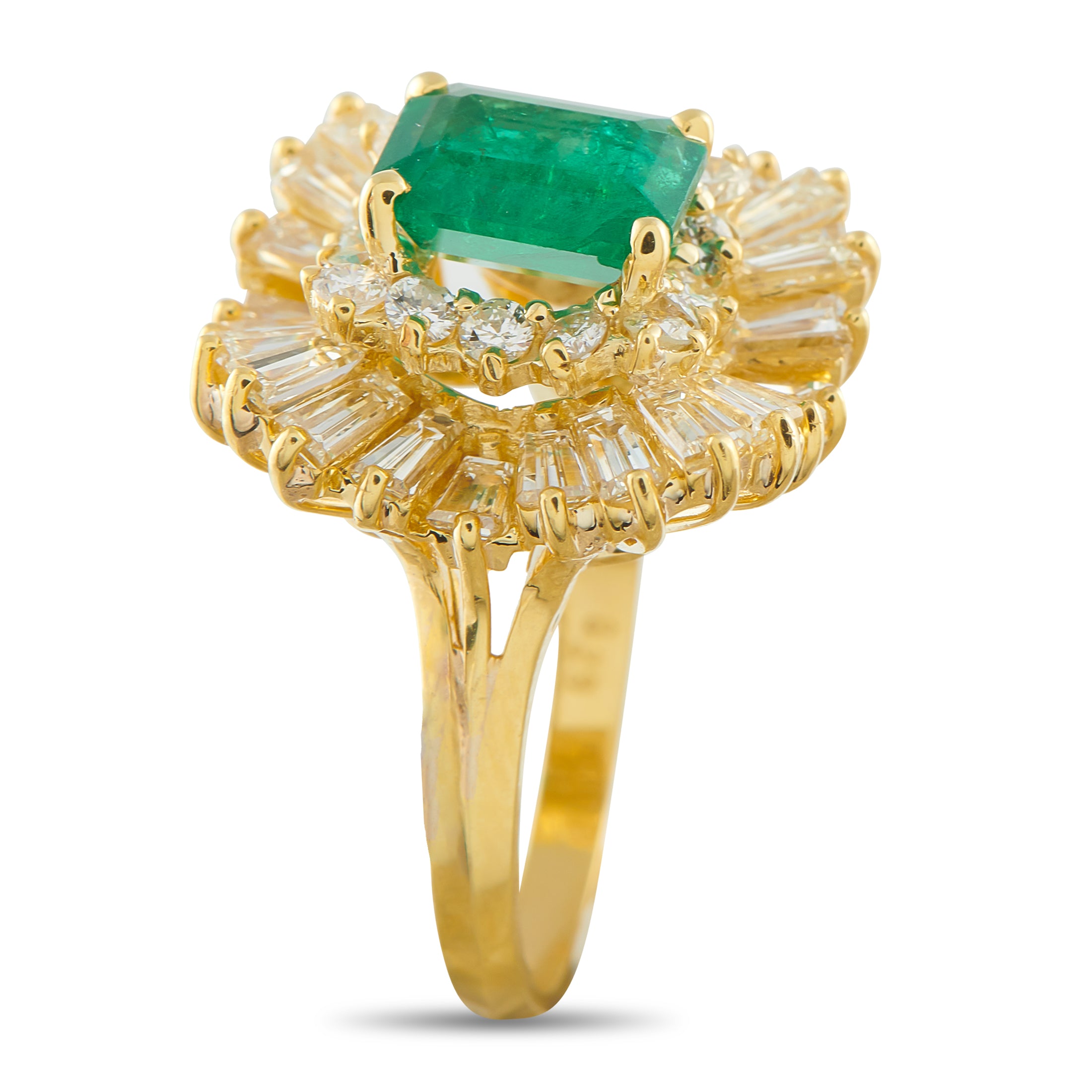 Exclusive 18K Yellow Gold 1.75ct Diamond and Emerald Ring