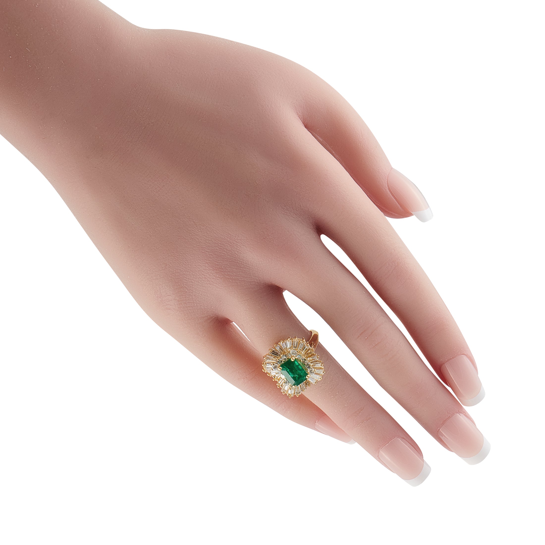 Exclusive 18K Yellow Gold 1.75ct Diamond and Emerald Ring