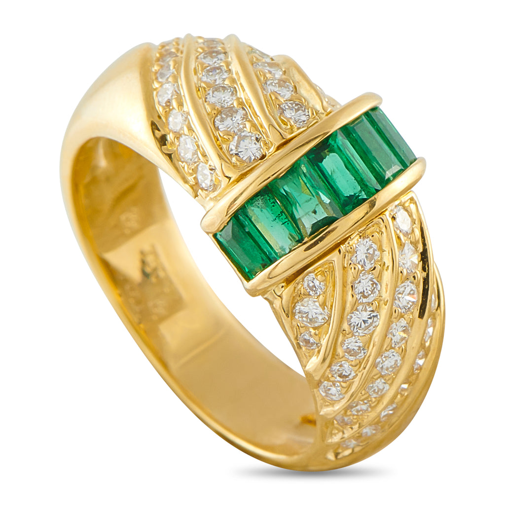 18K Yellow Gold 0.42ct Diamond and Emerald Ring