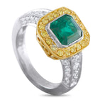 18K Yellow Gold 0.55ct Diamond and Emerald Ring