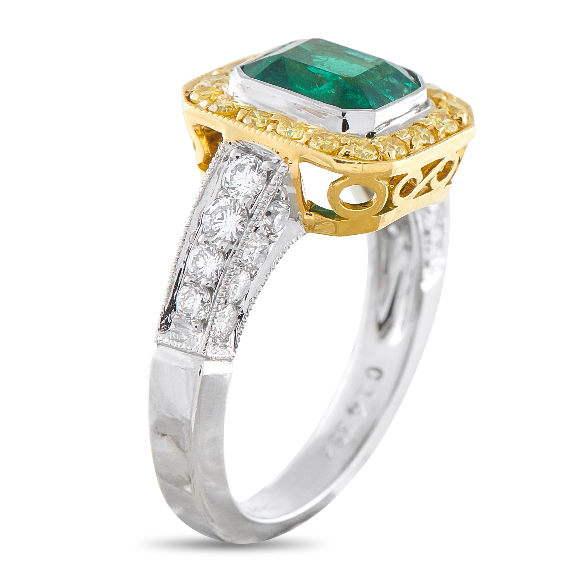 18K Yellow Gold 0.55ct Diamond and Emerald Ring