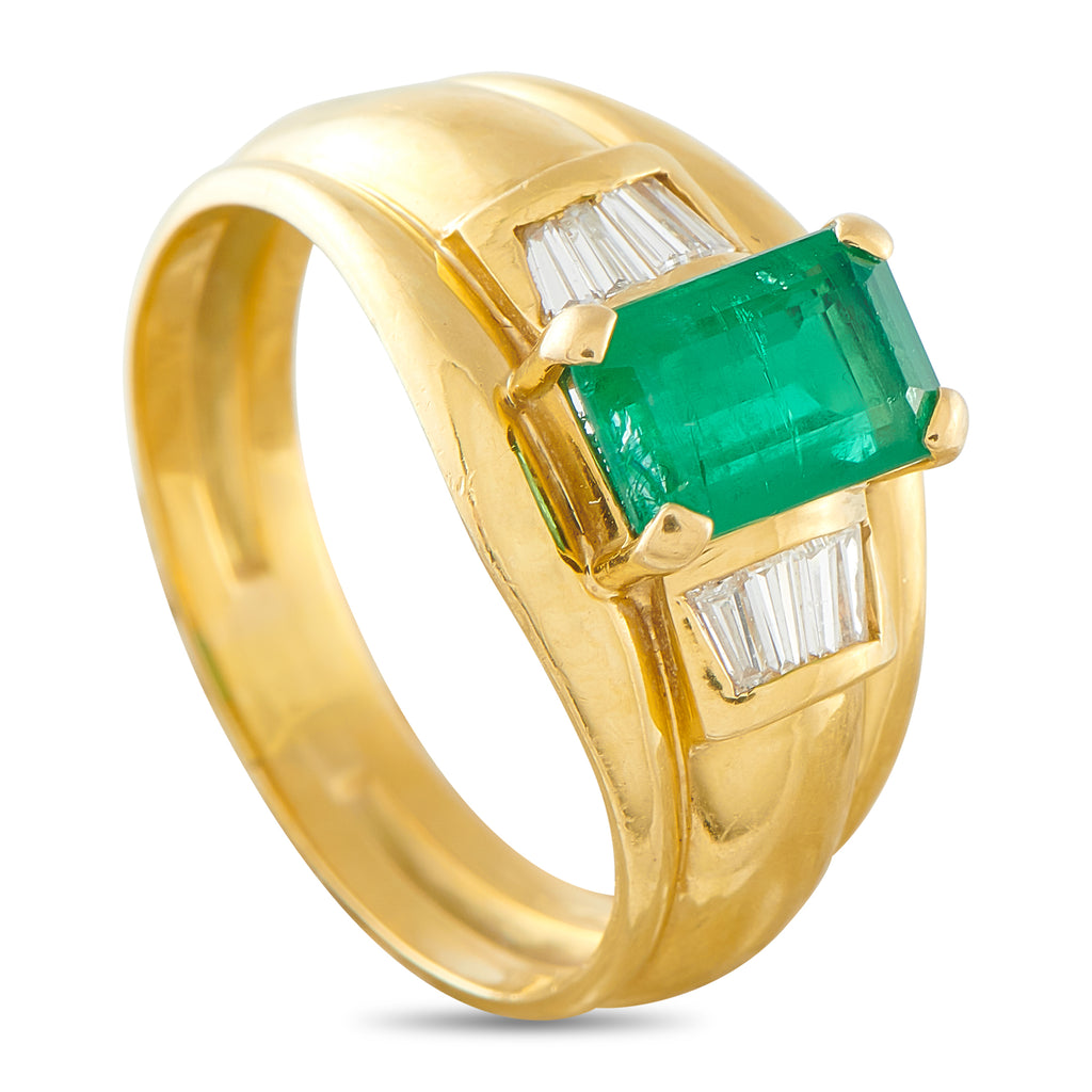 18K Yellow Gold 0.28ct Diamond and Emerald Ring