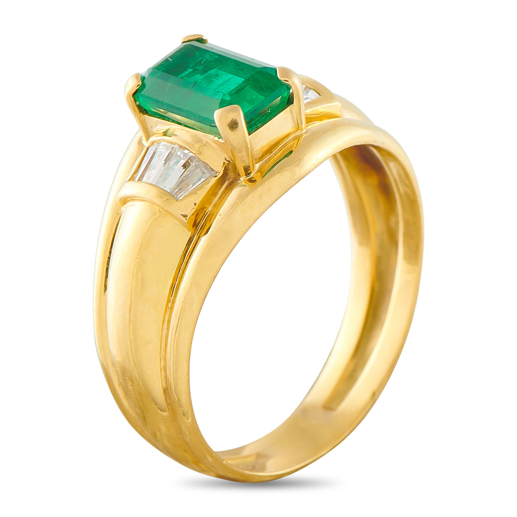 18K Yellow Gold 0.28ct Diamond and Emerald Ring