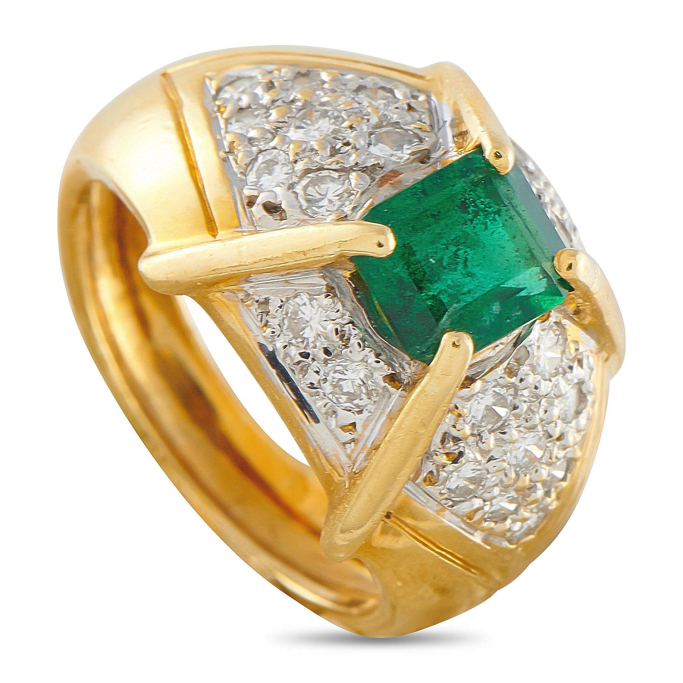 18K Yellow Gold 0.40ct Diamond and Emerald Ring