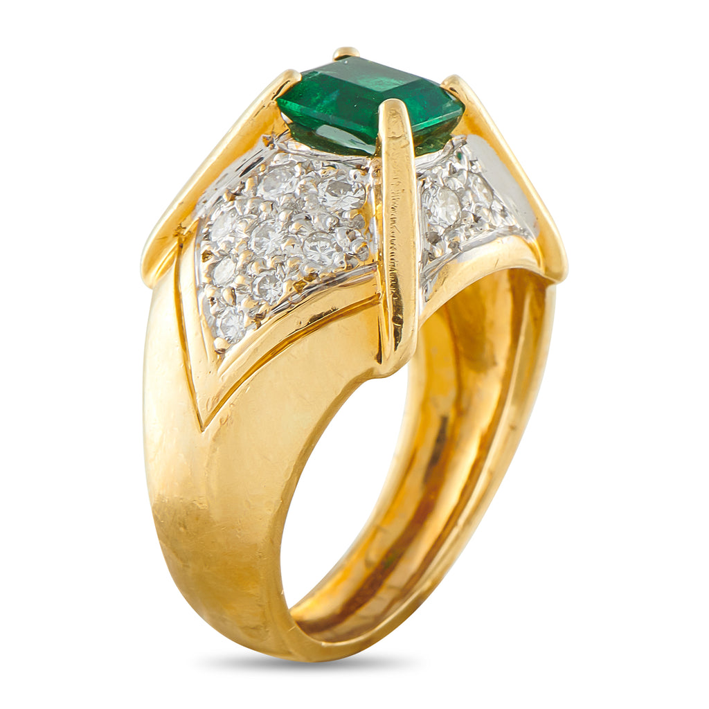 18K Yellow Gold 0.40ct Diamond and Emerald Ring