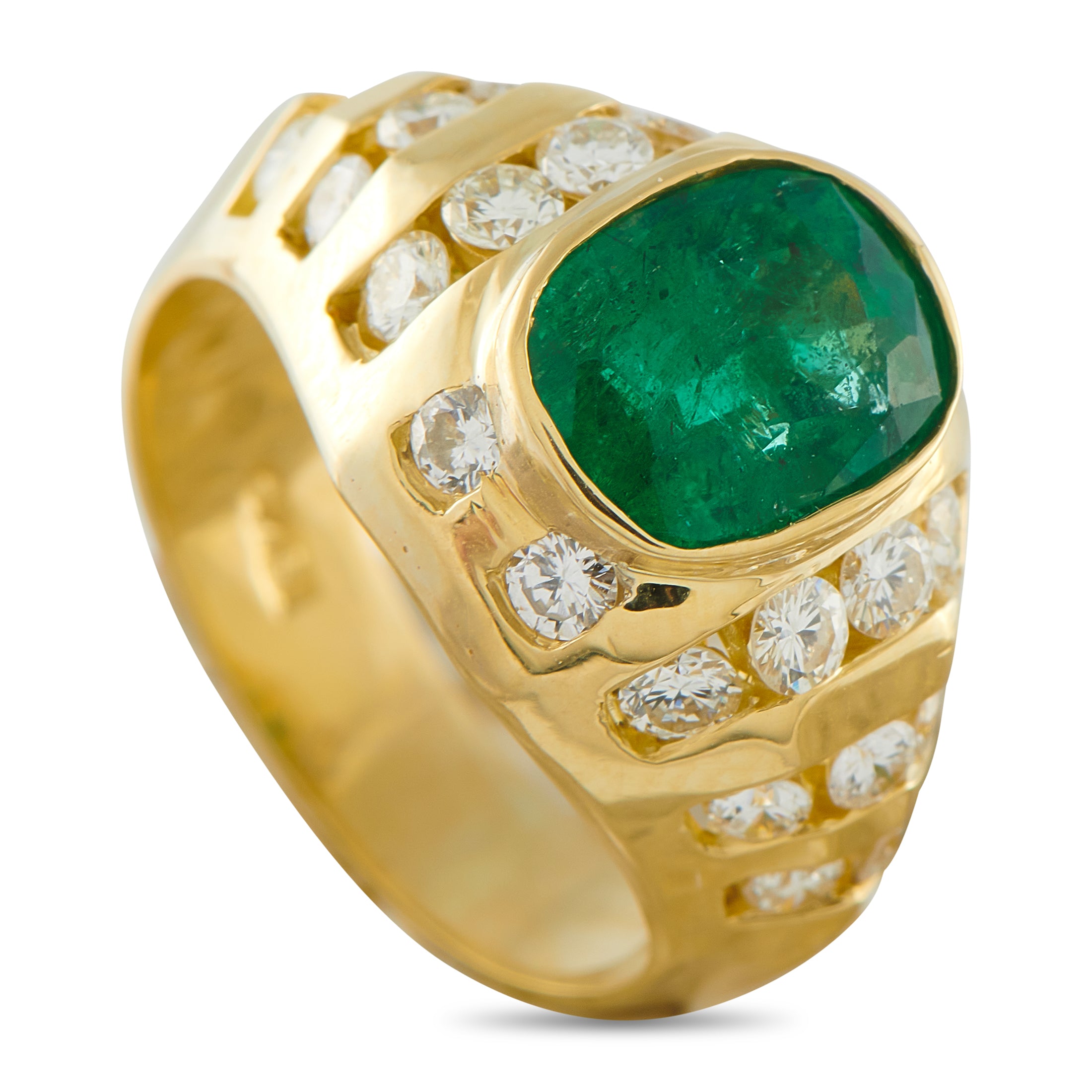 18K Yellow Gold 0.66ct Diamond and Emerald Ring