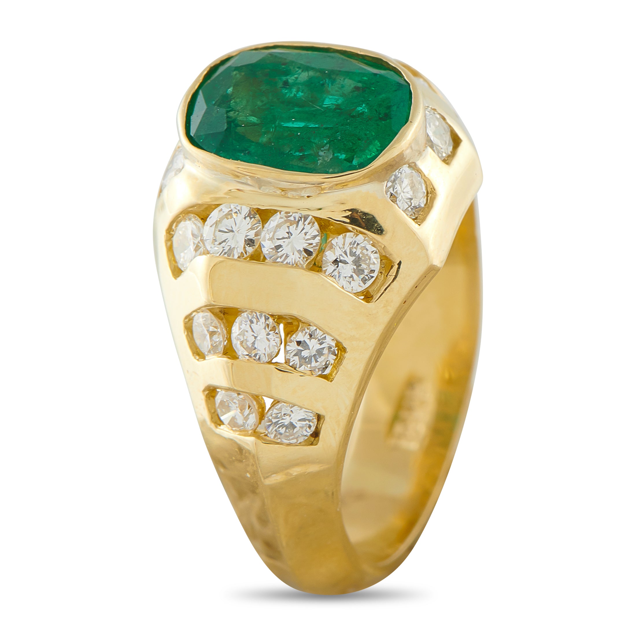 18K Yellow Gold 0.66ct Diamond and Emerald Ring