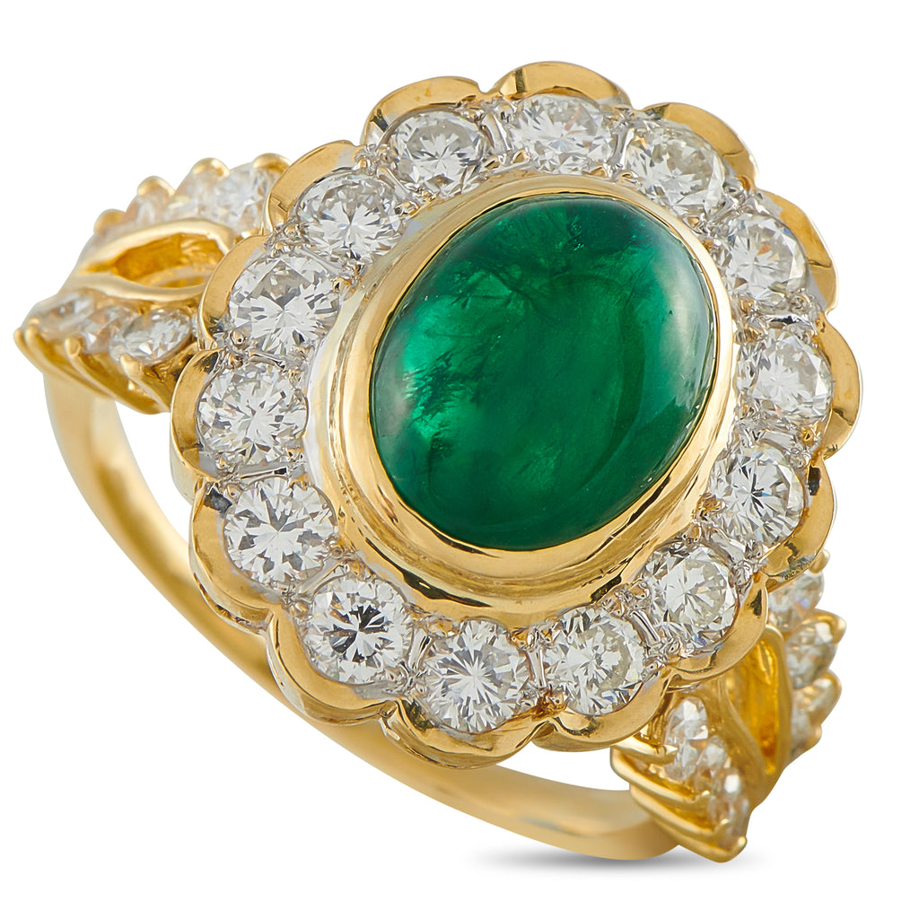 18K Yellow Gold 1.50ct Diamond and Emerald Ring