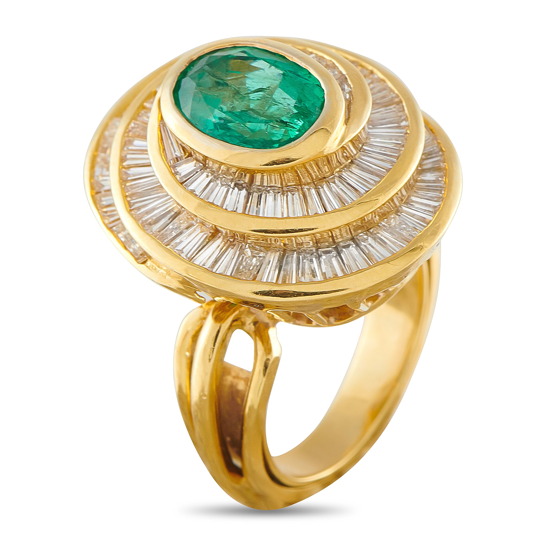 18K Yellow Gold 3.0ct Diamond and Emerald Ring