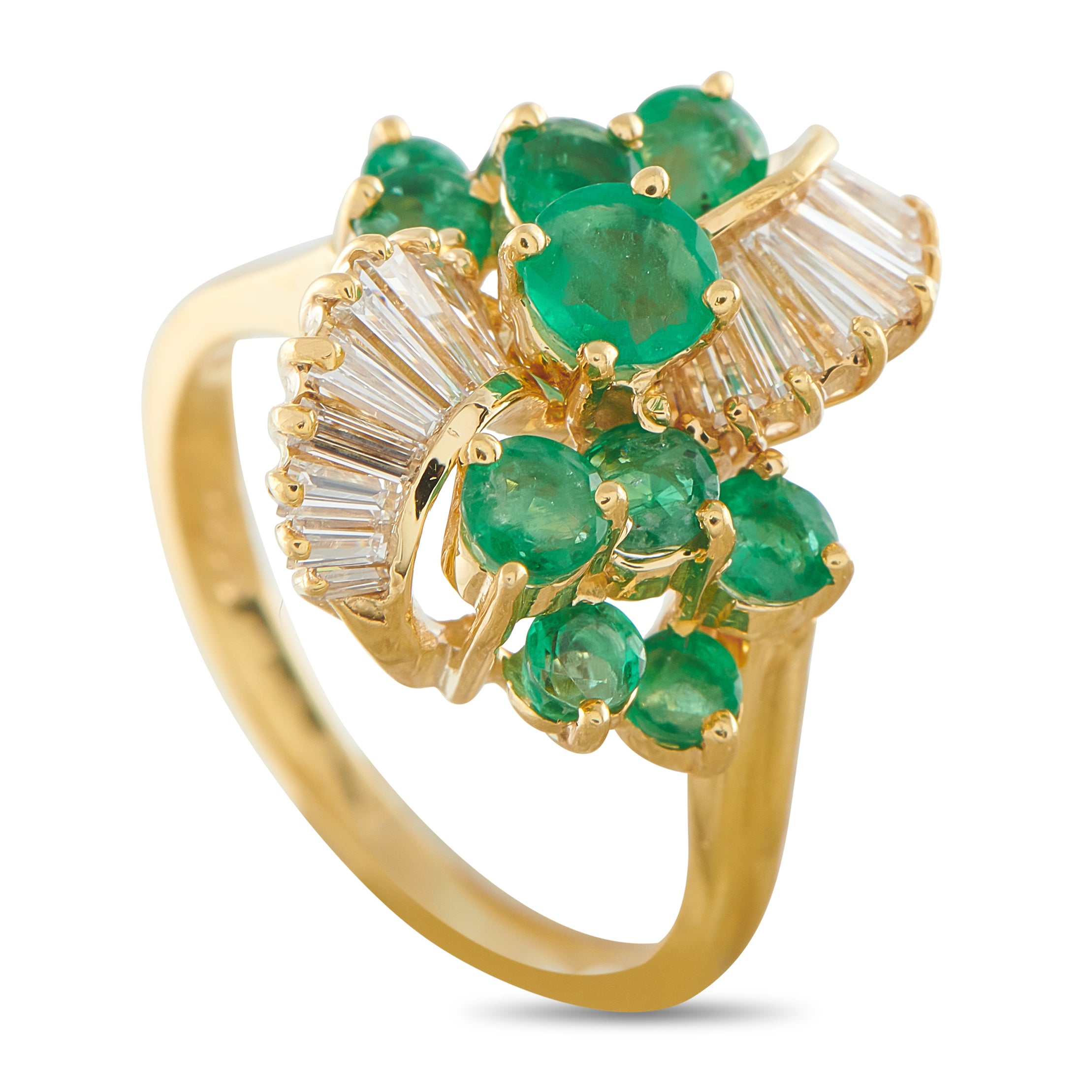 18K Yellow Gold 0.90ct Diamond and Emerald Ring