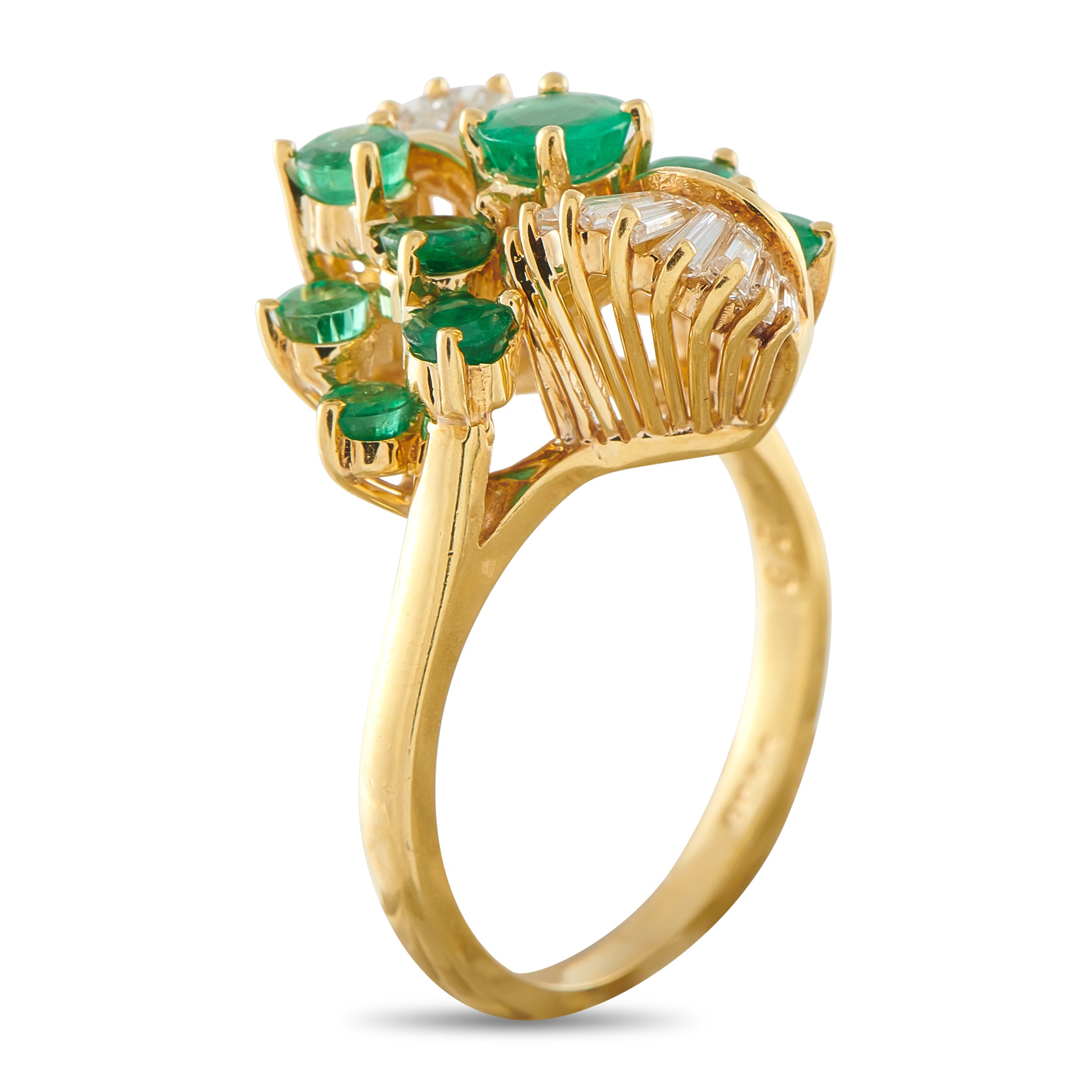 18K Yellow Gold 0.90ct Diamond and Emerald Ring