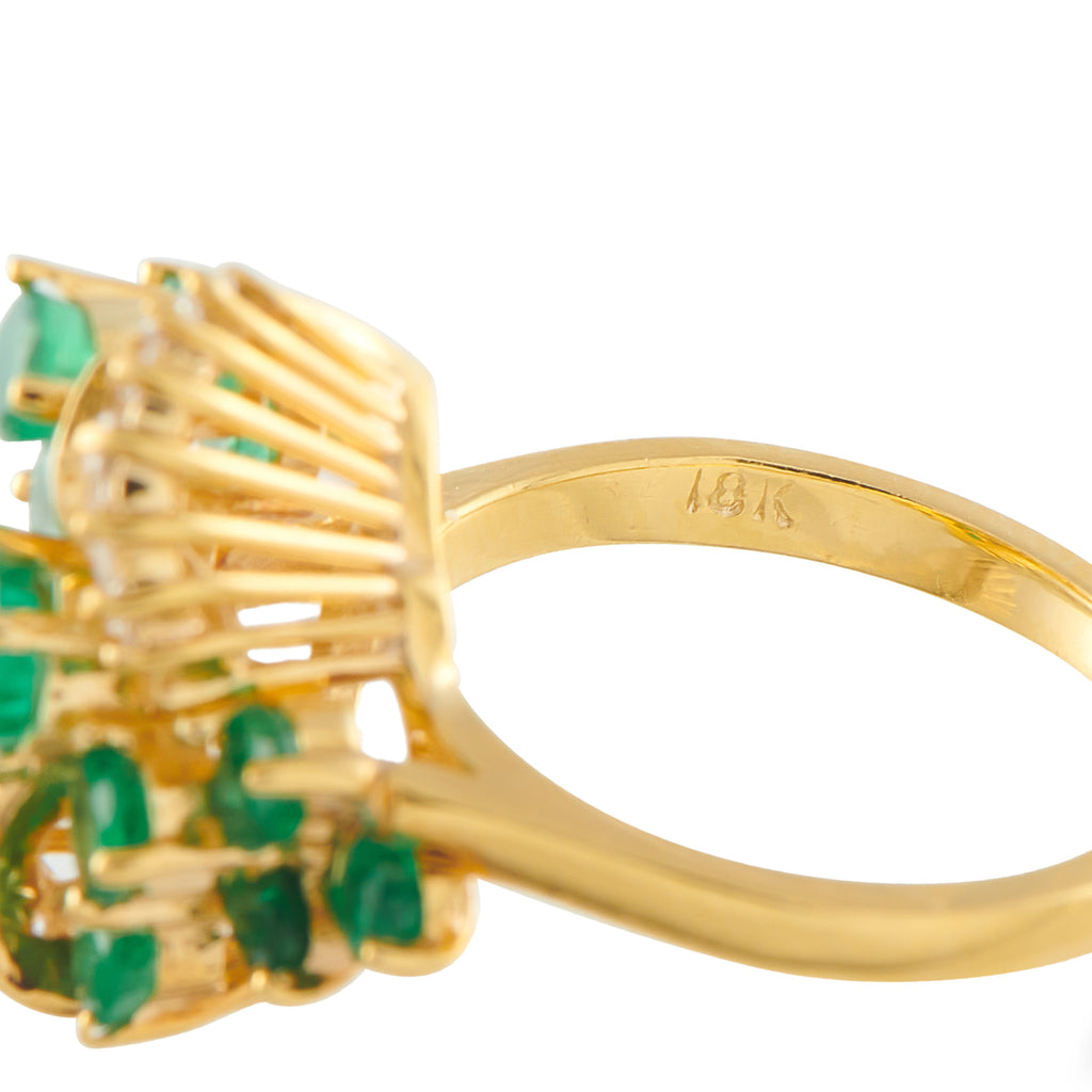 18K Yellow Gold 0.90ct Diamond and Emerald Ring