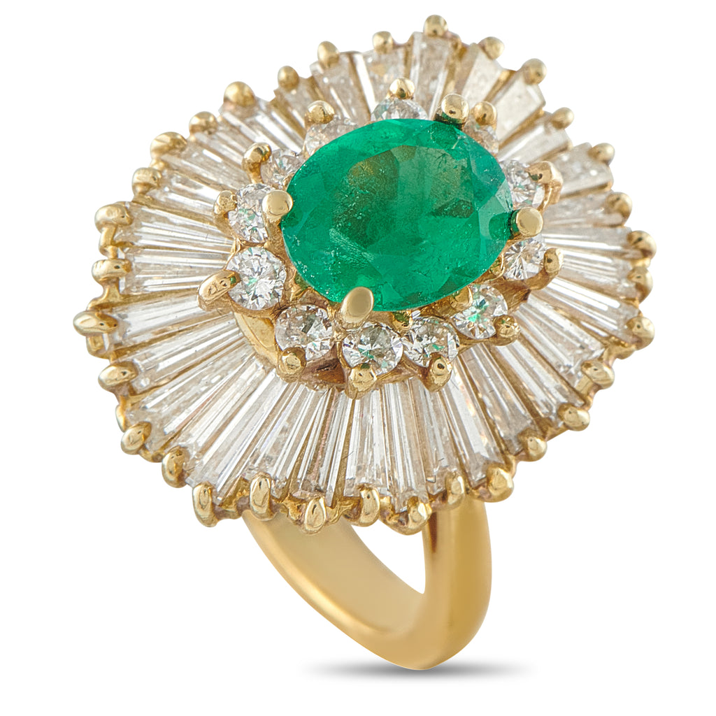 18K Yellow Gold 4.50ct Diamond and Emerald Ring