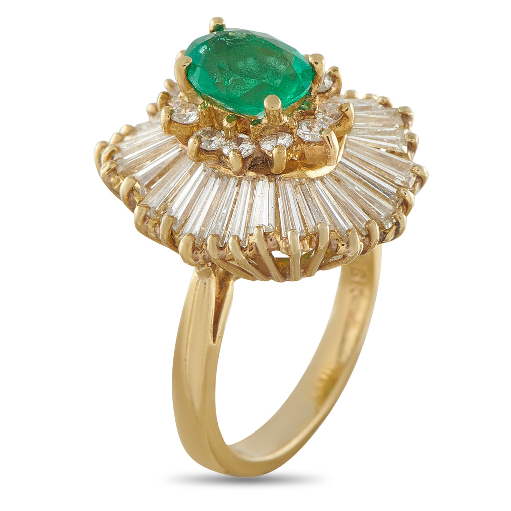 18K Yellow Gold 4.50ct Diamond and Emerald Ring