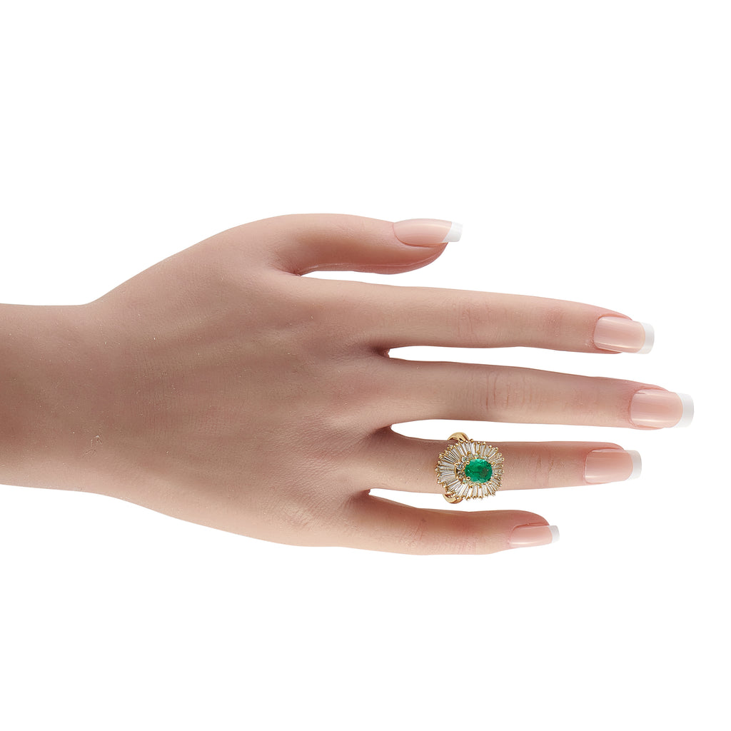 18K Yellow Gold 4.50ct Diamond and Emerald Ring