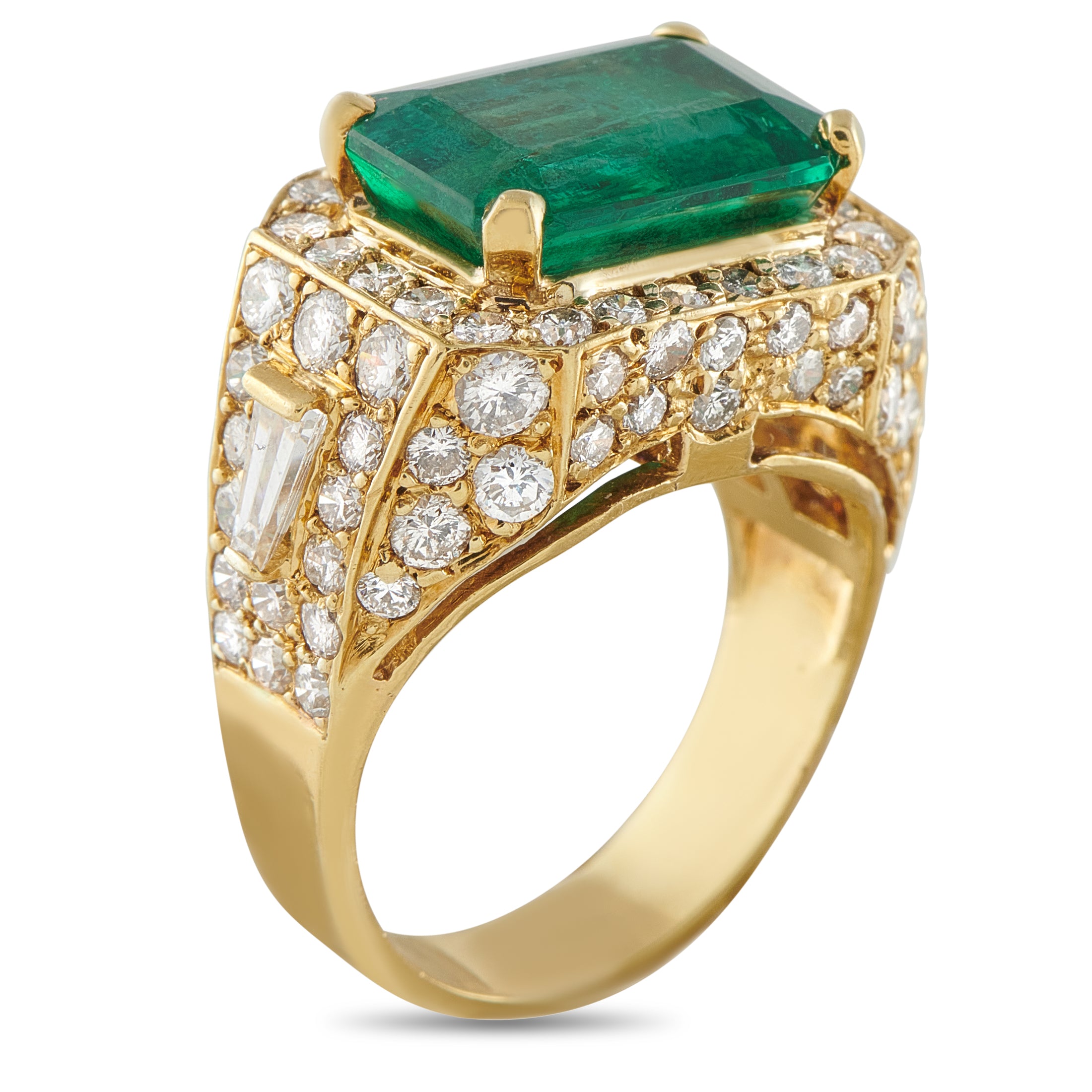 18K Yellow Gold 2.95ct Diamond and Emerald Ring